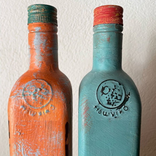 Decorative bottles handmade painted with chalk paint, set of 2
