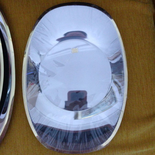 Stainless steel platters with 24k gold, set of three, new