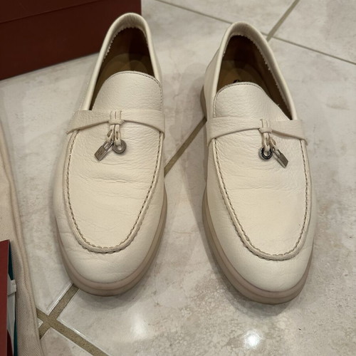 Loro Piana Summer Charm Walk Leather Loafers white ivory EU 39 like new