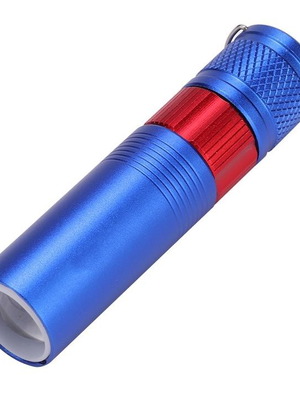 Small aluminum flashlight blue with red stripe new 95cm