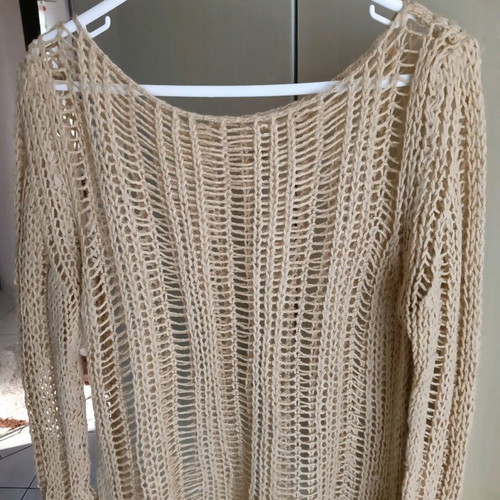 Gallia knitted blouse with perforated design, size M, like new, beige
