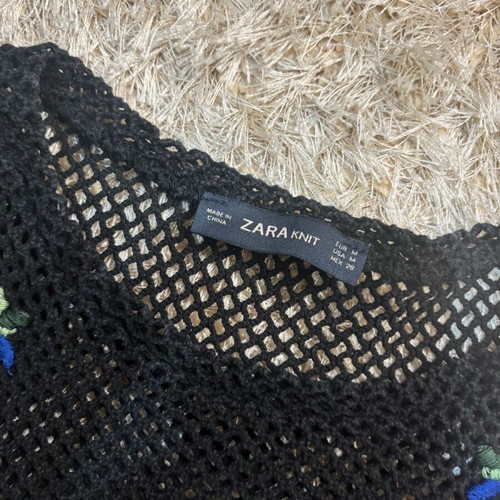 Crop top embroidered used Zara black multicolor size M