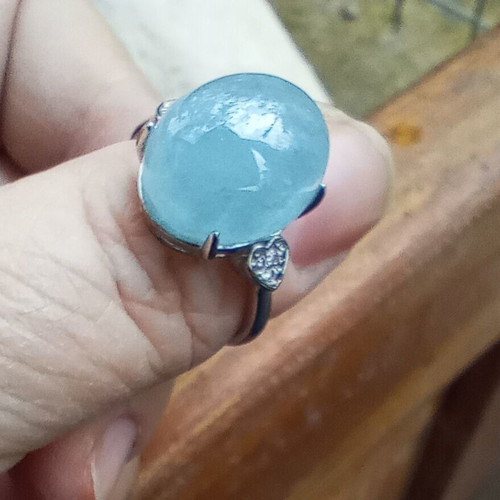 Silver-plated ring with aquamarine and zircon like new, adjustable size