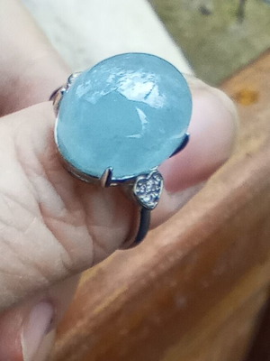 Silver-plated ring with aquamarine and zircon like new, adjustable size