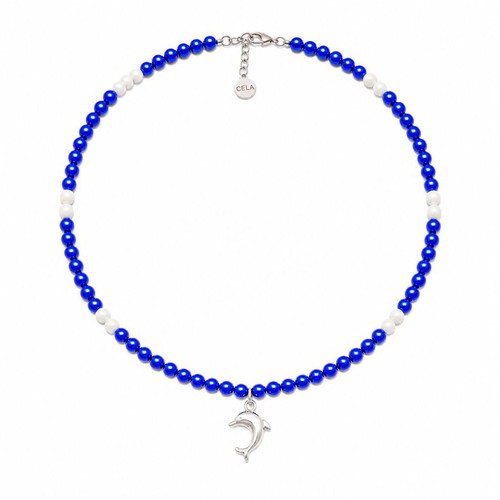 Handmade Sea Dolphin Necklace with Beads, Crystals and Silver Pendant
