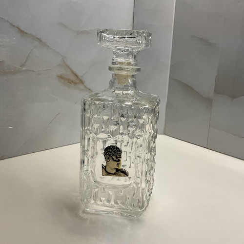 Vintage crystal decanter 1960–1970 with silver classical medal and stopper