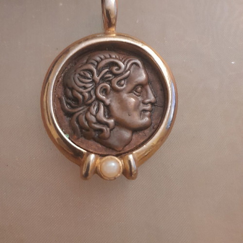 Alexander Head pendant used, stainless steel antique with gold