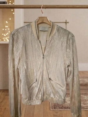 Bershka Metallic Plisse Jacket used, gold and silver, size S