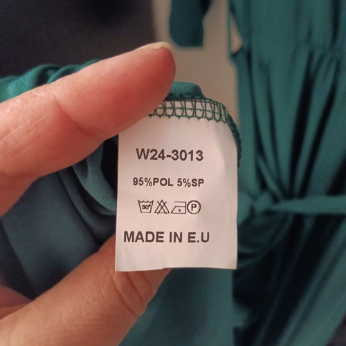 Dress long XXL size, new, polyester and spandex, three-quarter sleeve, with belt, green