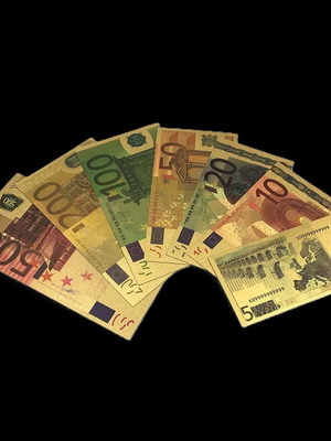 Set of 7 gold decorative euro banknotes new
