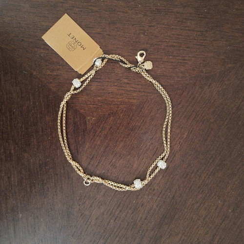 Chain bracelet new, gold color with rhinestones, 20 cm length
