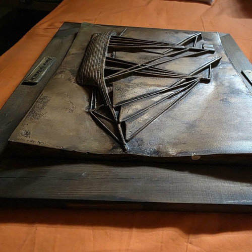 Relief brass ship painting like new