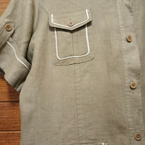 Linen dress size L like new, beige with buttons and pockets