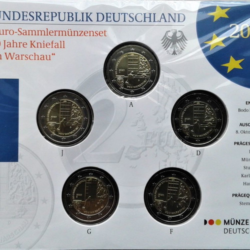 Germany 2 Euro Set 50 Years Warsaw Kneeling 2020 new