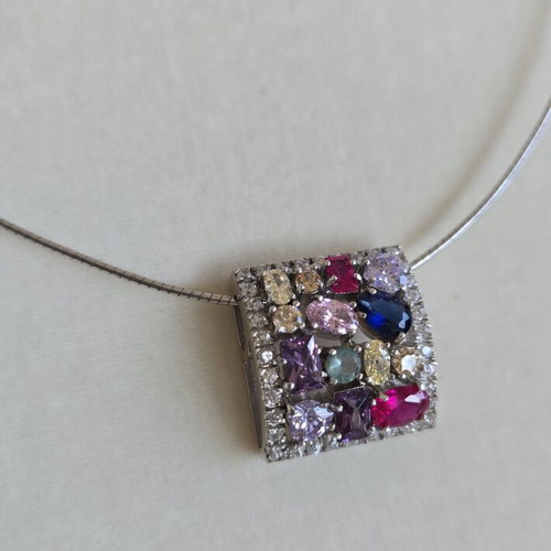 Silver 925 necklace with multicolored zircon stones, 42 cm
