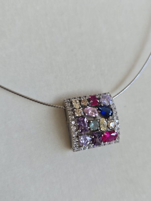 Silver 925 necklace with multicolored zircon stones, 42 cm