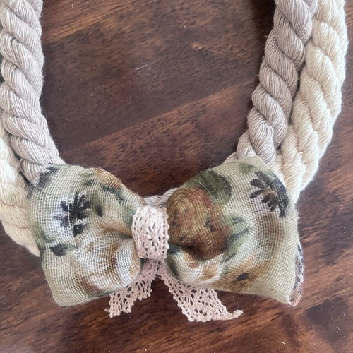 Handmade pendant with cotton cord and linen bow like new