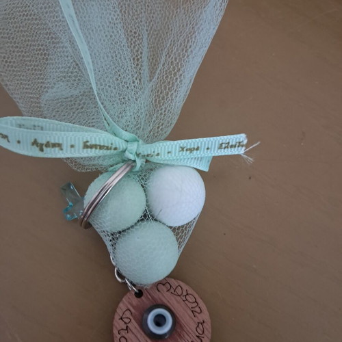 Baptism bombonieres wooden keychain with inscription, pack of 48