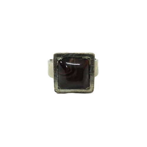 Vintage silver-plated adjustable ring EU 58 with dark cabochon used