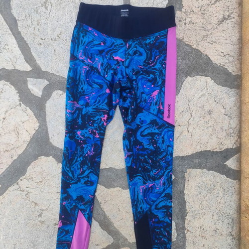 Reebok Play Dry sports leggings size S like new, blue and pink abstract