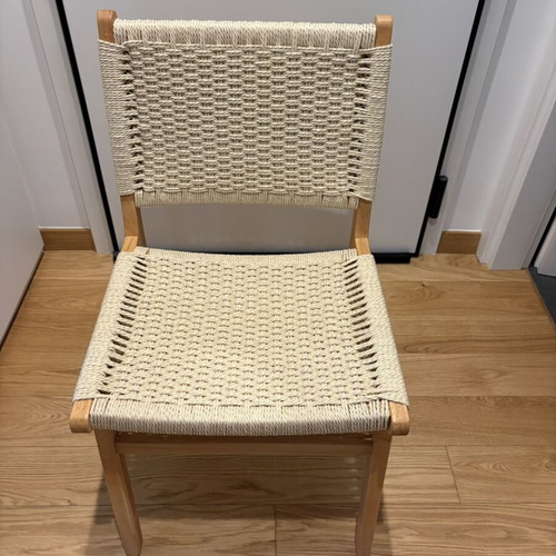Julien dining chairs pack of 4 used, rubberwood and natural rope