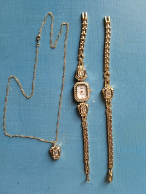 Cherish jewelry set with quartz watch, necklace and bracelet, like new