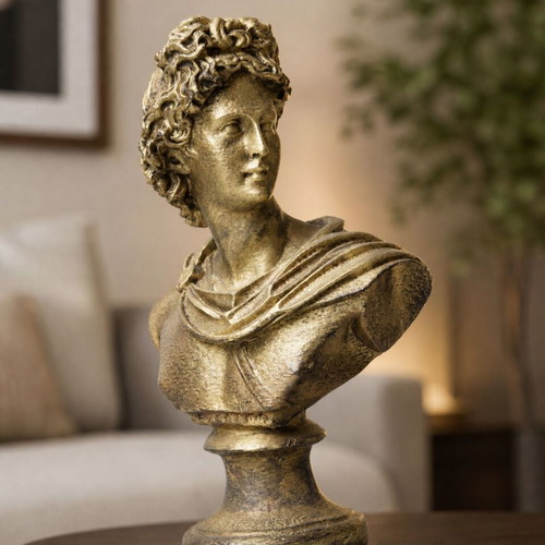 Decorative Apollo Bust 3D Printed with Handmade Antique Gold Patina