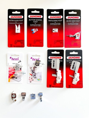 Janome and Texi sewing machine foot set like new, authentic + accessories