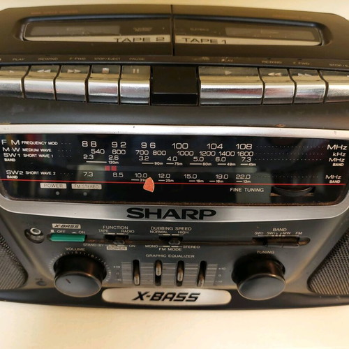Sharp collectible double cassette radio X-BASS 50W WQ-727 used