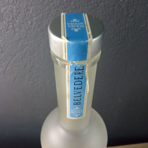 Large empty Belvedere 1.75 lit. bottle used with light