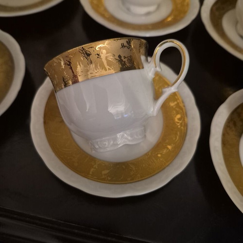 Vintage coffee set porcelain Mitterteich Bavaria with gold fairy decoration