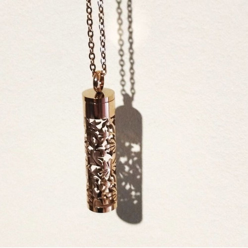 Golden Rose Aromatherapy Pendant with Case and Perforated Design