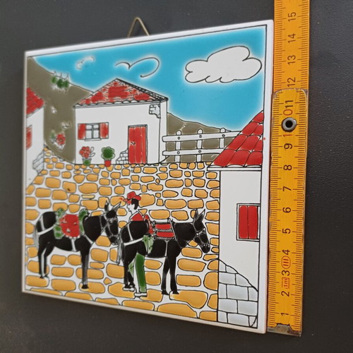 Ceramic tile decorative with muleteer and donkeys, like new