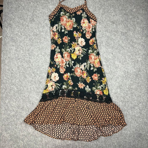 Xhilaration Floral Maxi Dress Lace Trim Boho Summer Size L Multicolor used