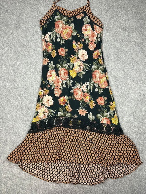 Xhilaration Floral Maxi Dress Lace Trim Boho Summer Size L Multicolor used