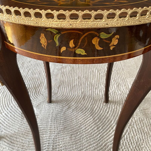 Louis Kenz round coffee tables used, marquetry, set of 2