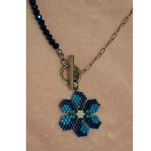Handmade Half-and-Half Necklace with Crystals and Miyuki Flower like new