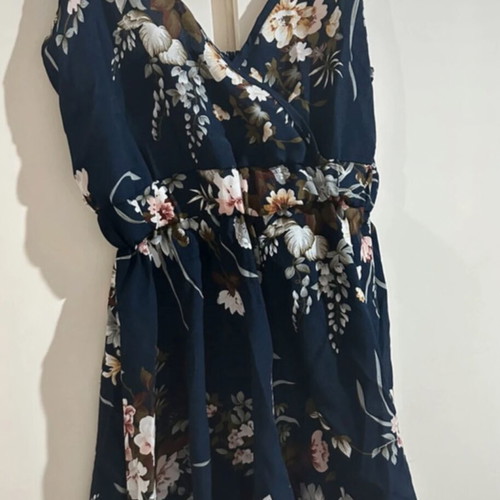 Boho Floral Wrap One-Piece Romper Shein Blue New
