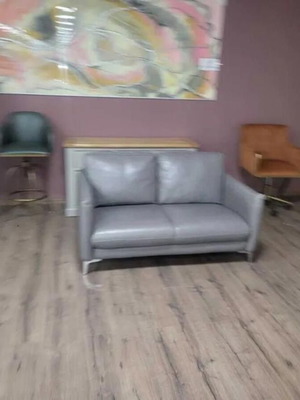 Designer gray leather sofa new, two-seater