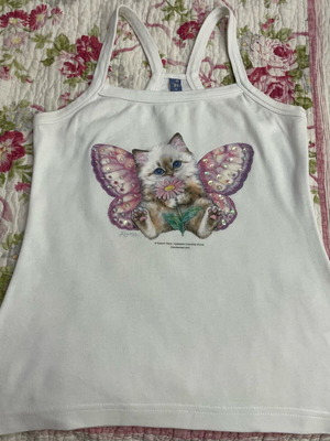 Cat tank top like new, Y2K white with butterfly, size S/M