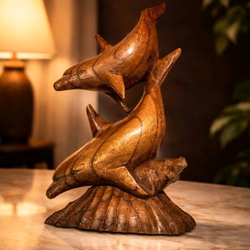 Wooden dolphin figure used, handmade art