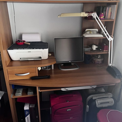 Wooden desk for computer like new, light brown with shelves and drawer