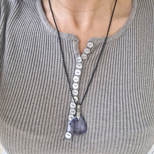 Necklace with black chain and blue crystal made to order