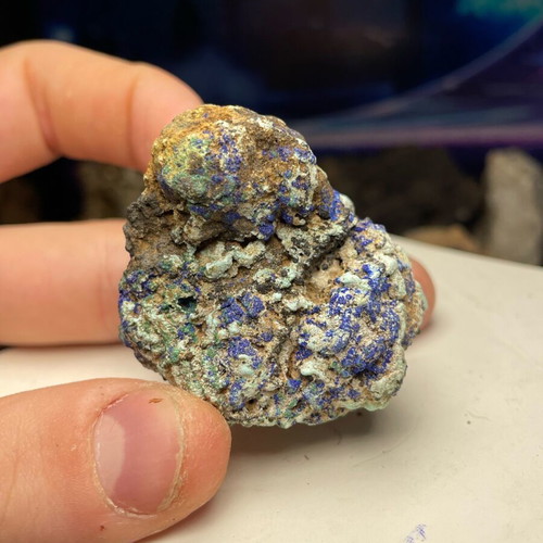 Mineral sample new from Lavrio with azurite, malachite, gypsum, goethite, limonite