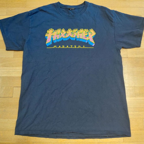 Thrasher Godzila Burst Cotton Shirt Size M Used Navy Japanese Style Skateboard