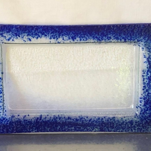 Glass decorative platter like new, blown transparent and blue glass