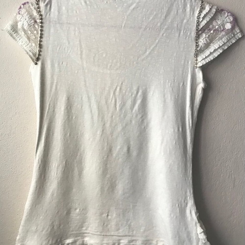 Ysatis blouse with lace and strass short sleeve in broken white like new