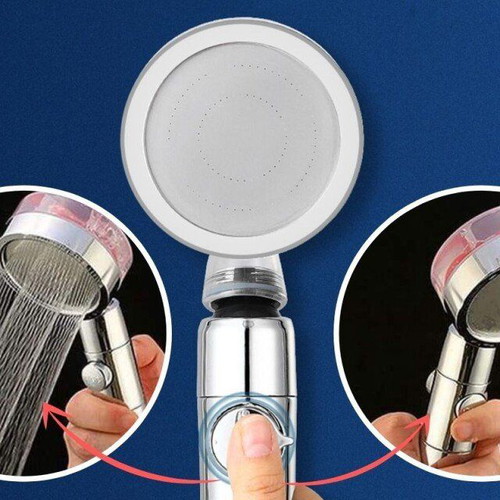 ShowerUp shower handle with rotating fan and filter
