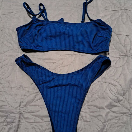 Women's bikini set blue ribbed fabric No S like new