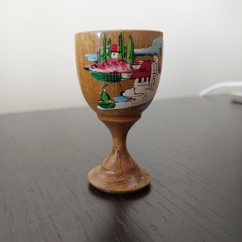 Decorative painted vintage souvenir egg cup from Corfu